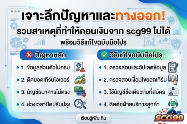 เจาะลึกปัญหาและทางออก! รวมสาเหตุที่ทำให้ถอนเงินจาก scg99 ไม่ได้ พร้อมวิธีแก้ไขฉบับมือโปร